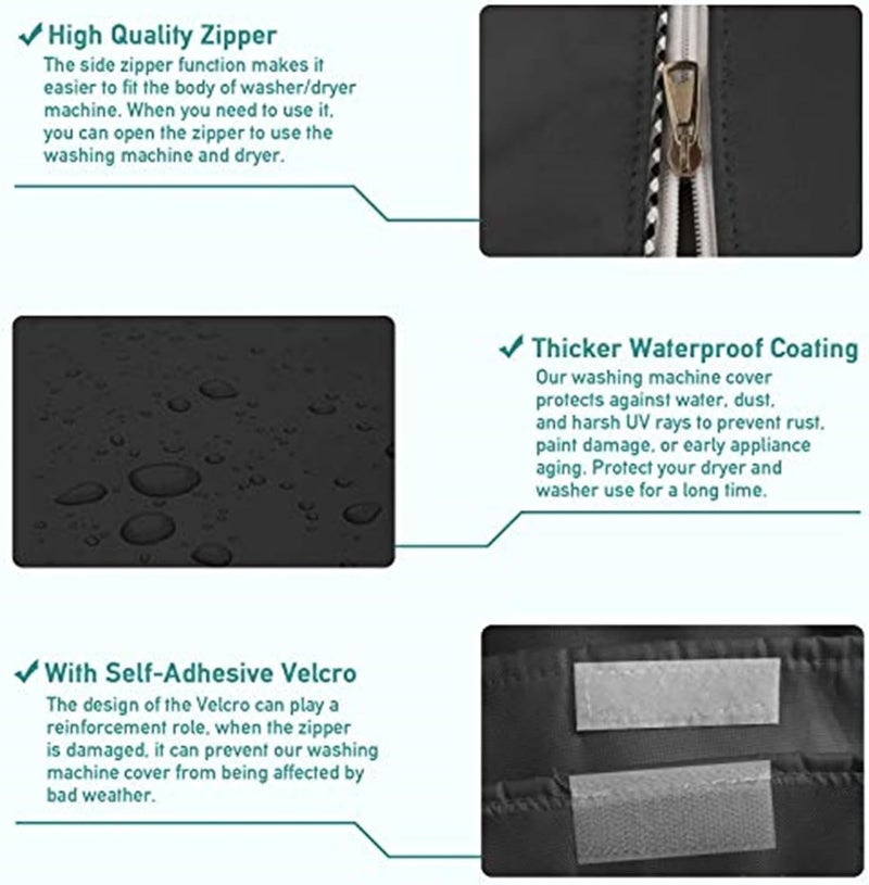 STARTWO Covolo Washer/Dryer Cover,Washine Machine Cover for Waterproof and dustproof thickening Front-Loading Machine W27 D33 H39 in (Black) - Image 4