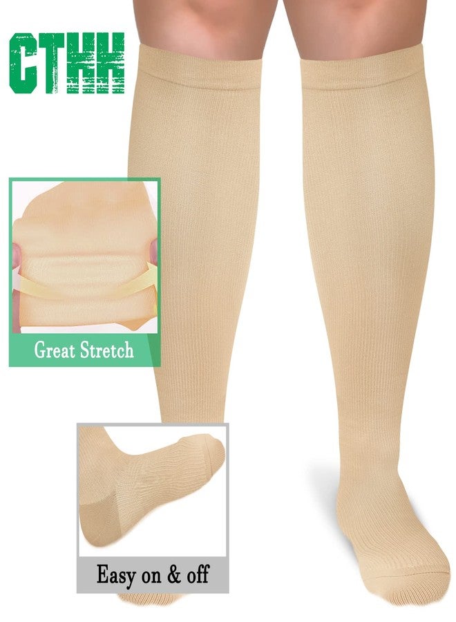 CTHH 3 Pack Wide Calf Compression Socks for Women & Men, Plus Size Knee High Stockings for Circulation Support, Black White Nude, 2XL - Image 4