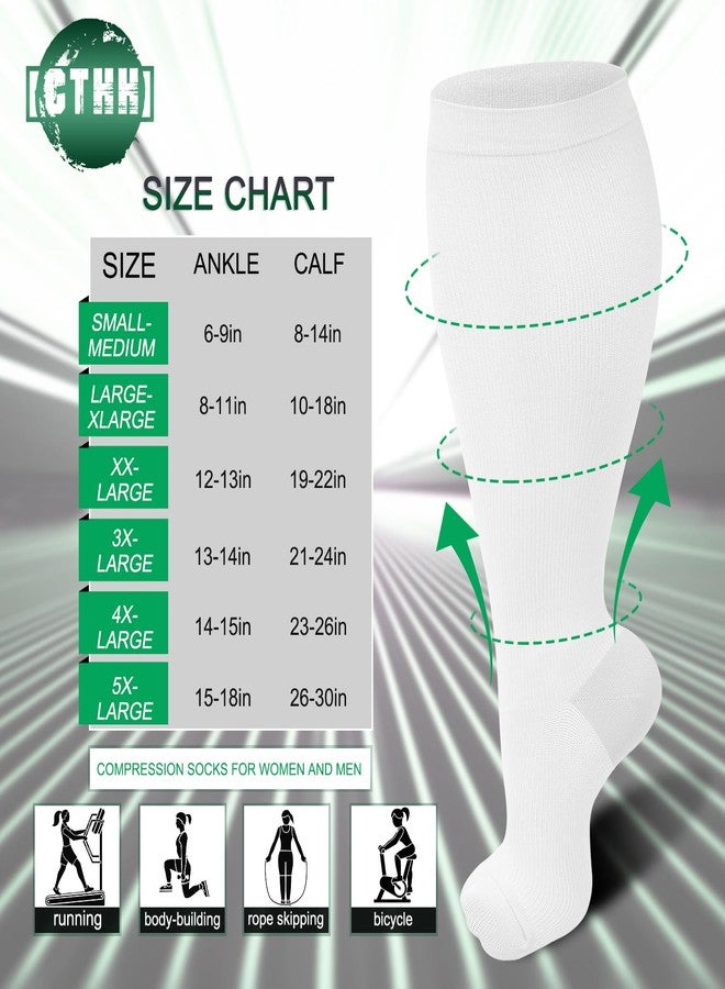 CTHH 3 Pack Wide Calf Compression Socks for Women & Men, Plus Size Knee High Stockings for Circulation Support, Black White Nude, 2XL - Image 2
