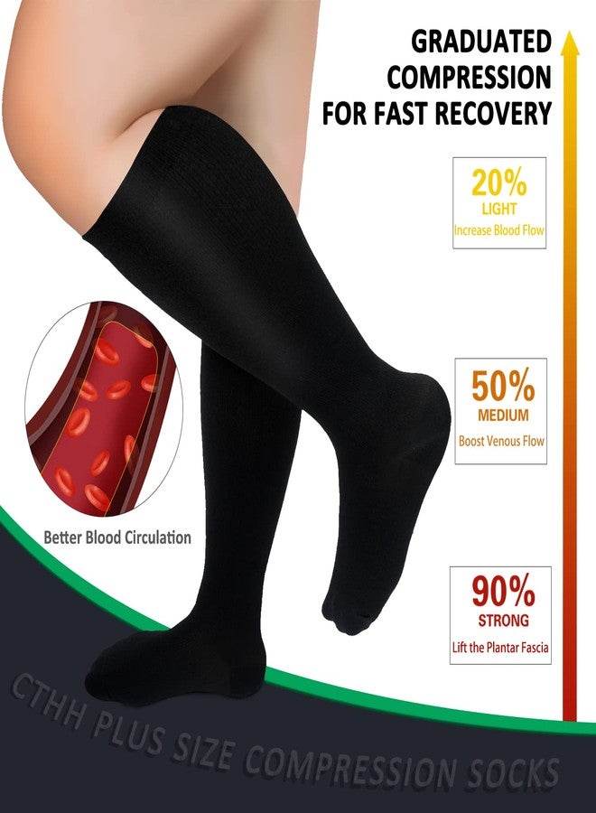 CTHH 3 Pack Wide Calf Compression Socks for Women & Men, Plus Size Knee High Stockings for Circulation Support, Black White Nude, 2XL - Image 3