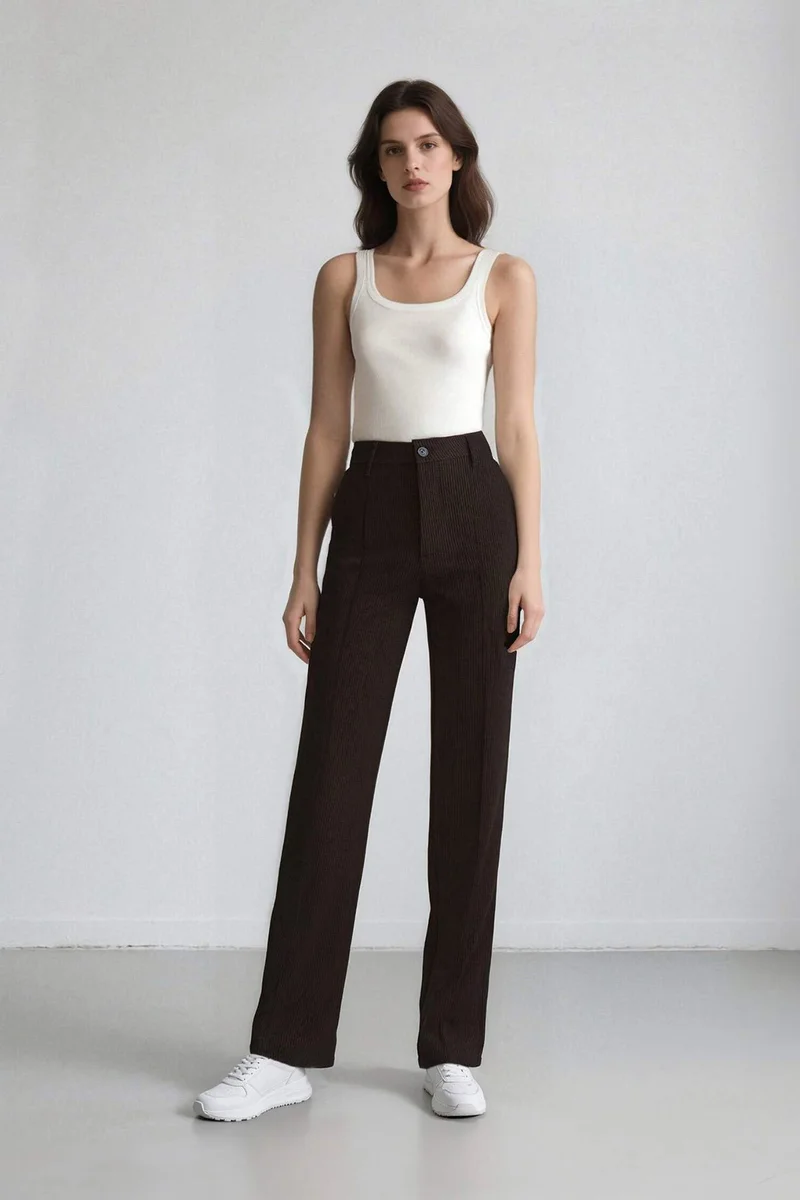 ديفاكتو Straight Fit Double Pocket Striped Trousers