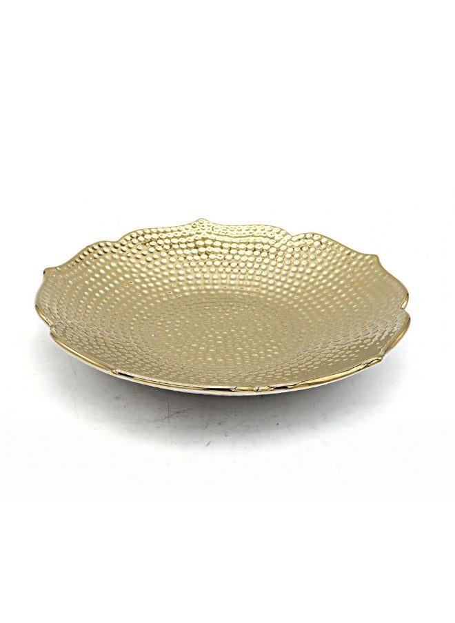 DANUBE HOME Danube Home Inaaya Hammered Ceramic Gold Plate - 30X30X4.3 Cm Decorative Stoneware Serving Tray Titanium Gold With White Finish Elegant Home Accessories For Dining & Decor 