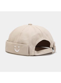 Generic Simple U-Shaped Smiley Embroidery Cotton Hat Unisex No-Cuff Cap Fashionable Hip Hop Sunshade Windproof round Top Cap Army Green  - Image 2