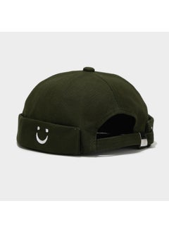 Generic Simple U-Shaped Smiley Embroidery Cotton Hat Unisex No-Cuff Cap Fashionable Hip Hop Sunshade Windproof round Top Cap Army Green  - Image 1