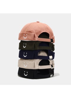 Generic Simple U-Shaped Smiley Embroidery Cotton Hat Unisex No-Cuff Cap Fashionable Hip Hop Sunshade Windproof round Top Cap Army Green  - Image 5