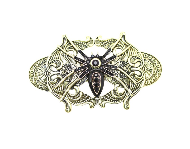 Faship George Black Rhinestone Crystal Spider Barrette For Halloween - Image 1