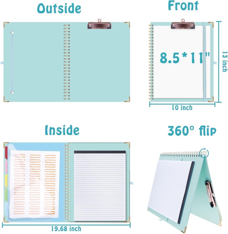 Hautoco Clipboard Folio with Refillable Notepad for Letter Size (11" x 8.5"), 5 Dividers with 10 Pockets, Elastic Pen Holder and File Folder Labels, Spiral Nurse Clipboard Artboard(Blue) - Image 3
