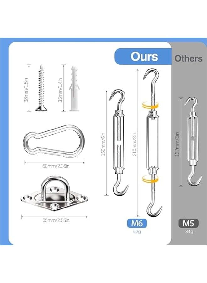TRASSLE Sun Shade Sail Hardware Kit 6 Inch Heavy Duty 304 Stainless for Triangle & Rectangle Outdoor Patio Canopy Garden Installation - Image 2