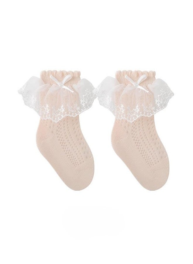 CUTEABLY Baby Girls Lace Ruffle Ankle Socks, 3 Pairs, White Pink Cream, Princess Style (IN, Age, 0 Months, 6 Months, Multicolour) - Image 4