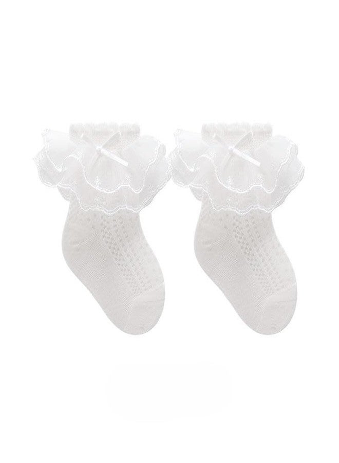 CUTEABLY Baby Girls Lace Ruffle Ankle Socks, 3 Pairs, White Pink Cream, Princess Style (IN, Age, 0 Months, 6 Months, Multicolour) - Image 3