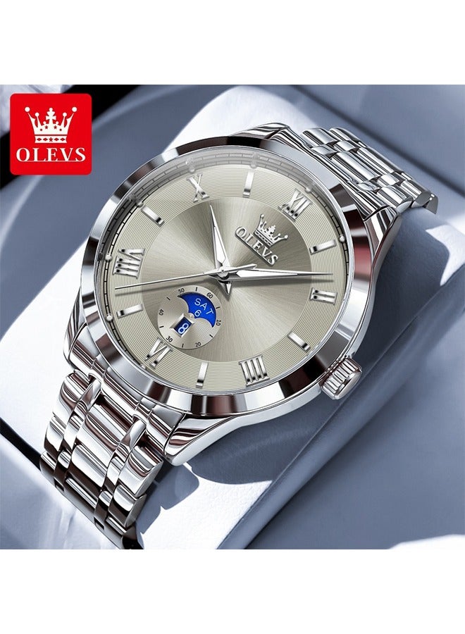 OLEVS Men Multifunction Watch, Multi Dial Waterproof Luminous Chronograph Men's Watch with Date Gift for Men,Stainless Steel Watches for Men,Classic Men Wrist Watch - Image 1