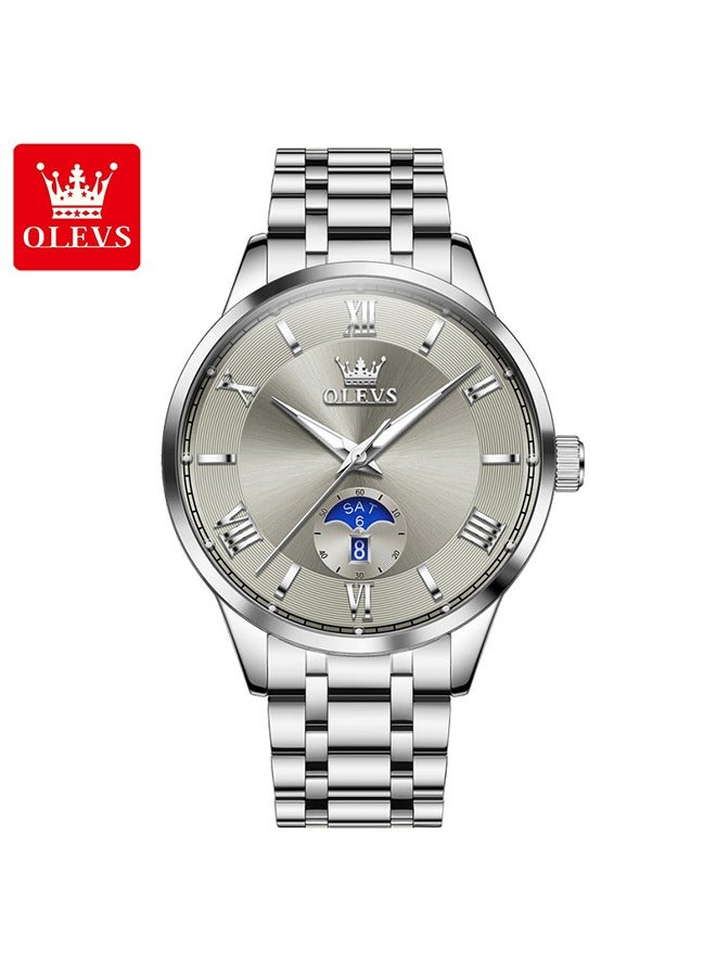 OLEVS Men Multifunction Watch, Multi Dial Waterproof Luminous Chronograph Men's Watch with Date Gift for Men,Stainless Steel Watches for Men,Classic Men Wrist Watch - Image 2