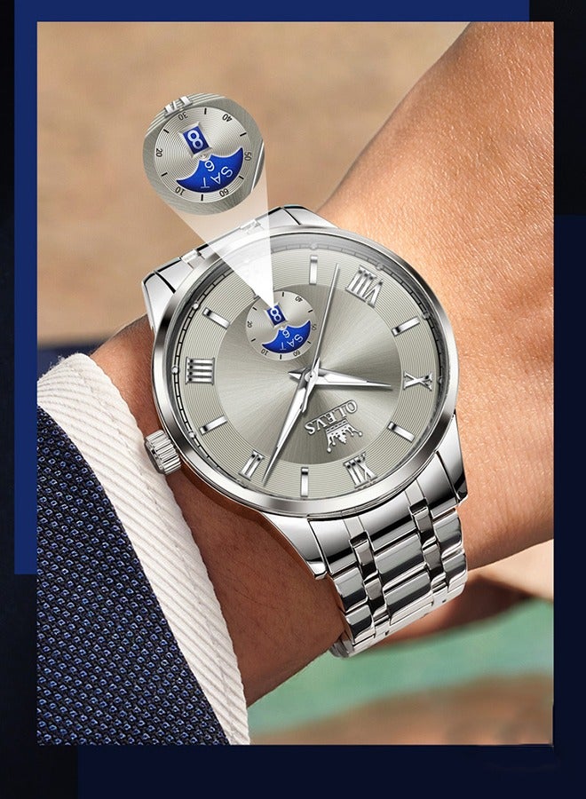 OLEVS Men Multifunction Watch, Multi Dial Waterproof Luminous Chronograph Men's Watch with Date Gift for Men,Stainless Steel Watches for Men,Classic Men Wrist Watch - Image 4