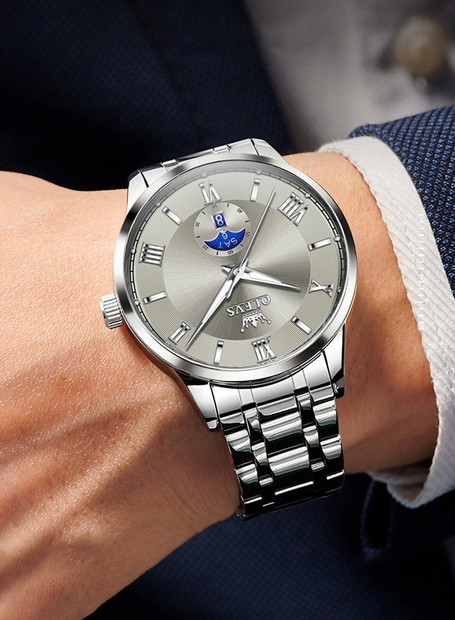 OLEVS Men Multifunction Watch, Multi Dial Waterproof Luminous Chronograph Men's Watch with Date Gift for Men,Stainless Steel Watches for Men,Classic Men Wrist Watch - Image 5