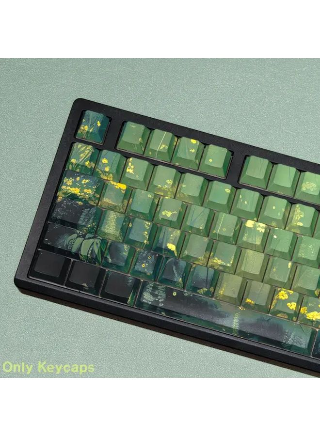 Cherry Pbt Keycaps Double Print De Summer Green Oil Painting Theme Dye Sub Double Shot Keycap Iso Layout For Mechanical Keyboard Gaming Office Typing - Image 2