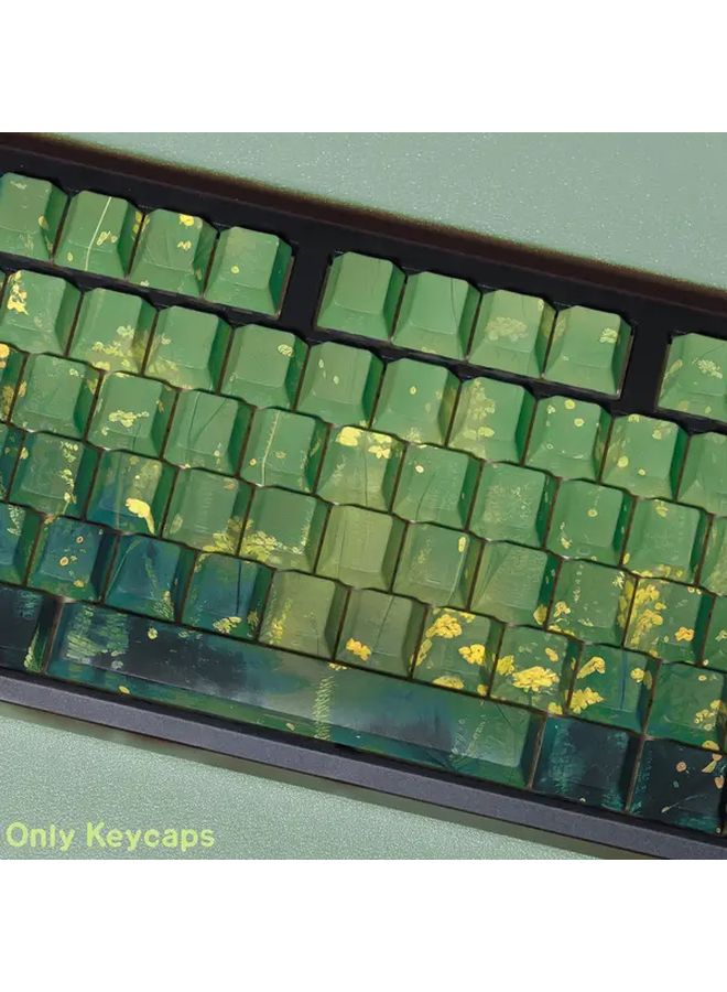 Cherry Pbt Keycaps Double Print De Summer Green Oil Painting Theme Dye Sub Double Shot Keycap Iso Layout For Mechanical Keyboard Gaming Office Typing - Image 3