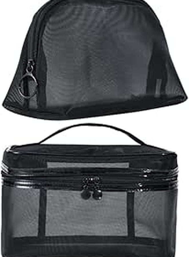 Large Capacity 2 Pack Cosmetic Storage Bags Mesh Makeup Organizer For Travel Toiletries - Image 1