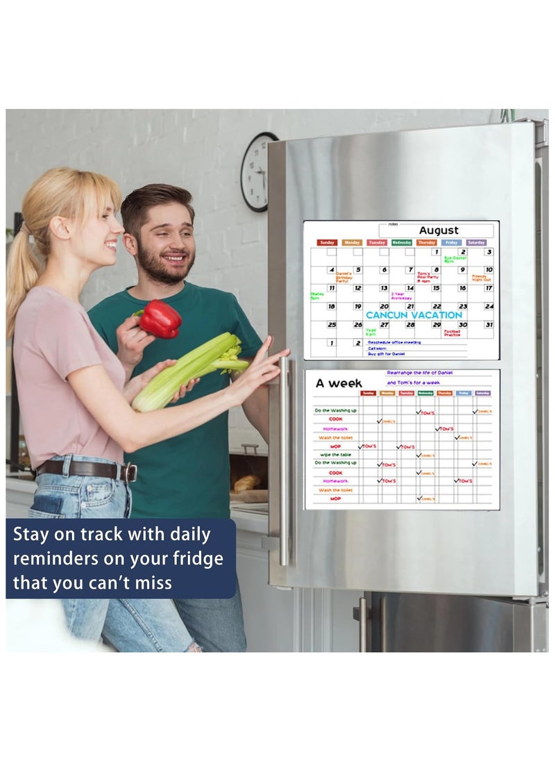 SYOSI 3PCS Magnetic Dry Erase Calendar for Refrigerator Monthly Calendar Whiteboard for Fridge Weekly Planner Shopping List and 6 Colorful Markers with Erasers Refrigerator Scheduler Board  - Image 3