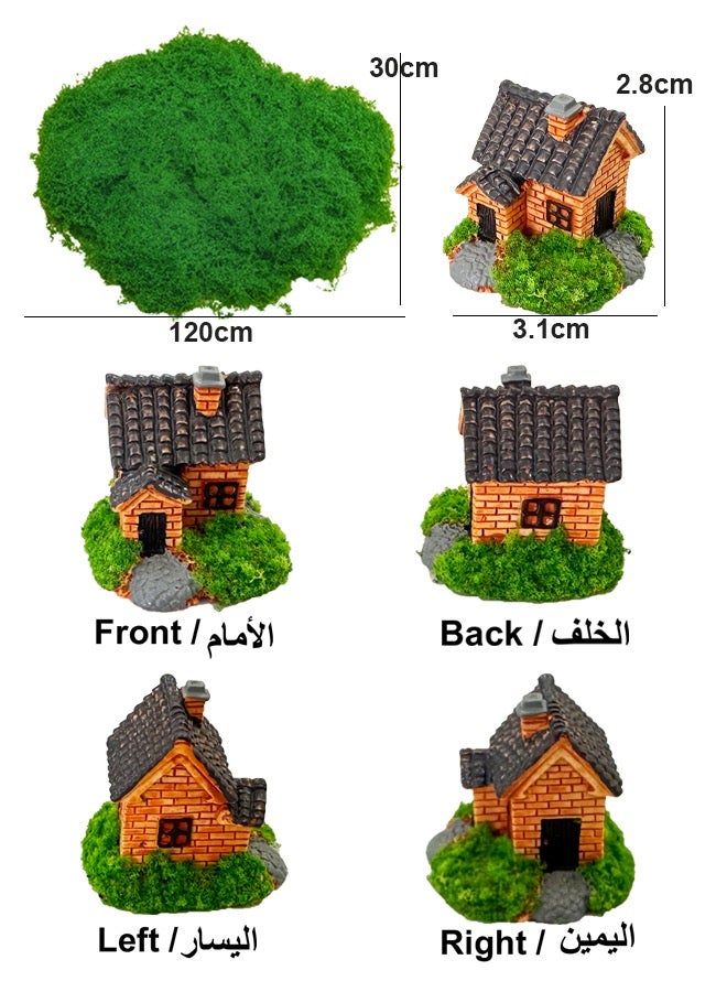 CSDONA 100g Artificial Green Moss Grass for Flowerpot  Home Decor Silk-Like Sheet  30x120cm  Includes Mini House - Image 2