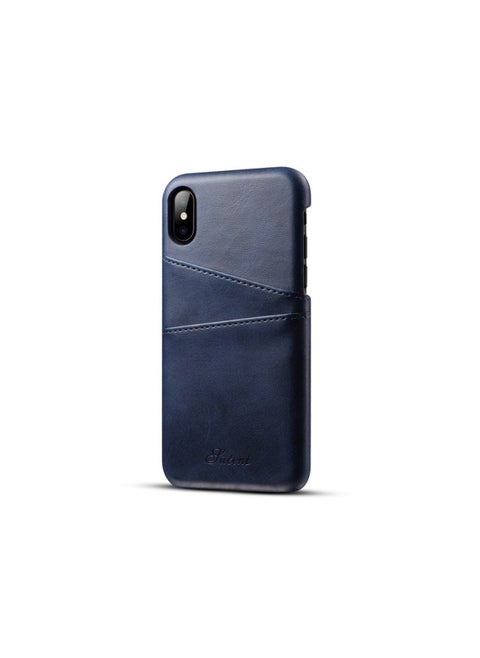 Vintage Card Small Cowhide Pattern For Iphone X Phone Case Protective Case For AppleXS Genuine Leather Business Phone Case-Color:Dark Blue-Applicable Model:For Iphone 16