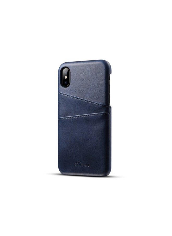 Generic - Vintage Card Small Cowhide Pattern For Iphone X Phone Case Protective Case For AppleXS Genuine Leather Business Phone Case-Color:Dark Blue-Applicable Model:For Iphone 16 - Image 1