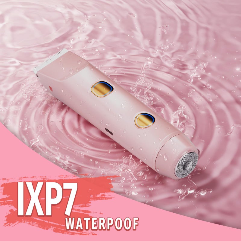 FIONOFY 2-in-1 Bikini Trimmer for Women, Bikini Shaver with Dual Heads, Body and Facial Hair Removal, Cordless Rechargeable Electric Razors for Face Chin Pubic Underarm Legs, IPX7 Waterproof, Pink - Image 5