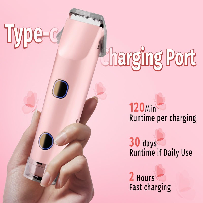 FIONOFY 2-in-1 Bikini Trimmer for Women, Bikini Shaver with Dual Heads, Body and Facial Hair Removal, Cordless Rechargeable Electric Razors for Face Chin Pubic Underarm Legs, IPX7 Waterproof, Pink - Image 3