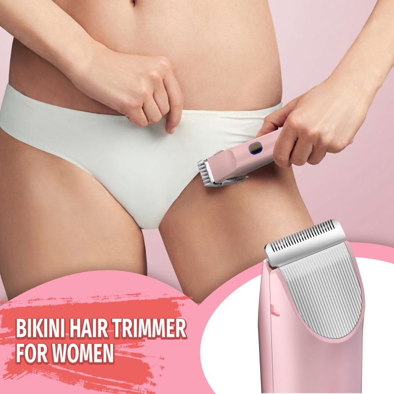 FIONOFY 2-in-1 Bikini Trimmer for Women, Bikini Shaver with Dual Heads, Body and Facial Hair Removal, Cordless Rechargeable Electric Razors for Face Chin Pubic Underarm Legs, IPX7 Waterproof, Pink - Image 4