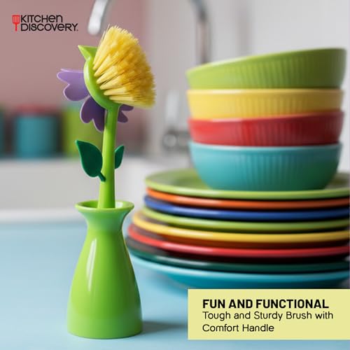Kitchen Discovery Cute Dish Brush with Stand – Kitchen Discovery – Daisy in a Vase Brightens The Sink Area While Keeping a Kitchen Dish Brush at Hand – Fun Gift for Fans of Cute Cleaning Supplies - Image 3