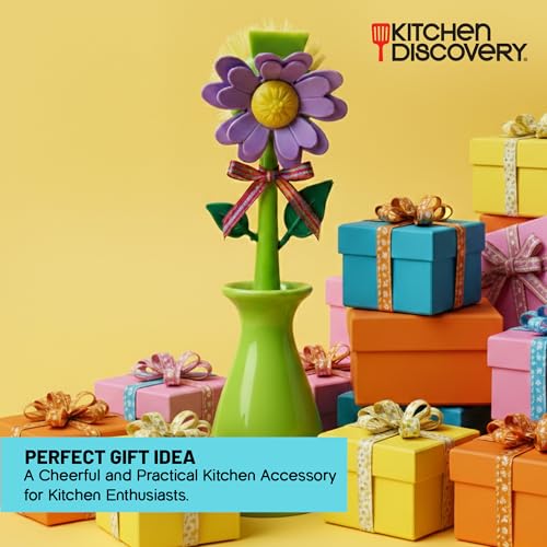 Kitchen Discovery Cute Dish Brush with Stand – Kitchen Discovery – Daisy in a Vase Brightens The Sink Area While Keeping a Kitchen Dish Brush at Hand – Fun Gift for Fans of Cute Cleaning Supplies - Image 5