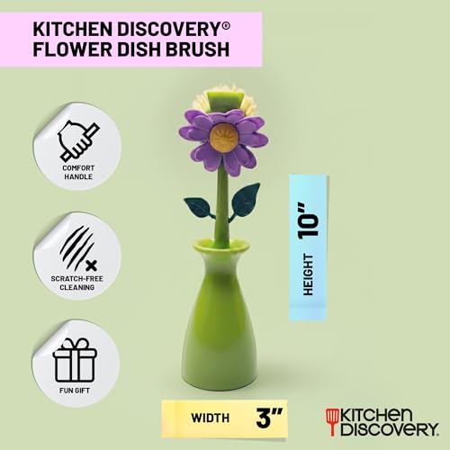 Kitchen Discovery Cute Dish Brush with Stand – Kitchen Discovery – Daisy in a Vase Brightens The Sink Area While Keeping a Kitchen Dish Brush at Hand – Fun Gift for Fans of Cute Cleaning Supplies - Image 2