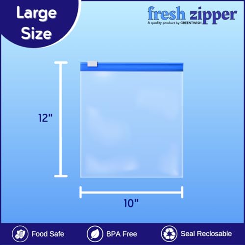 GREENTWISH Fresh Zipper (Pack of 30) Multi-Purpose Storage Slider Bags | Reusable Zip Lock Bags for Food Storage | BPA Free Plastic Pouch | Size: Large (10 x 12 Inch) - Image 2