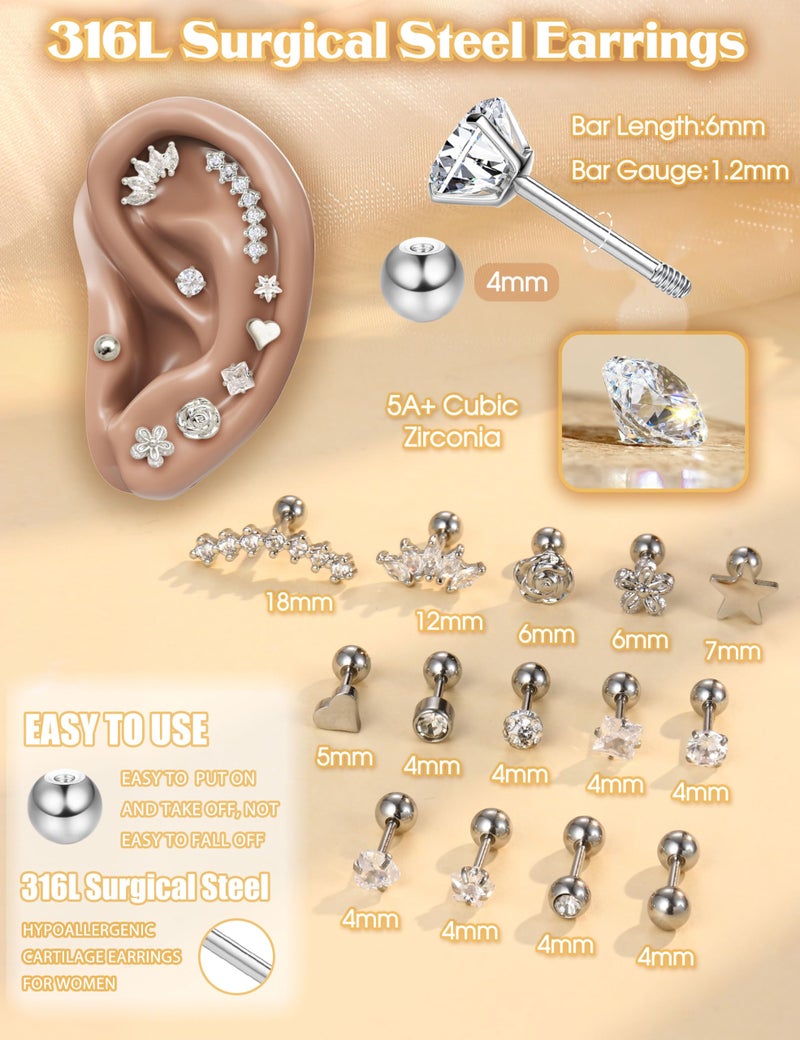 YADOCA 16 Gauge Cartilage Earrings for Women Hypoallergenic Surgical Stainless Steel Gold Cartilage Earring Set Daith Conch Tragus Helix Piercing Jewelry - Image 4
