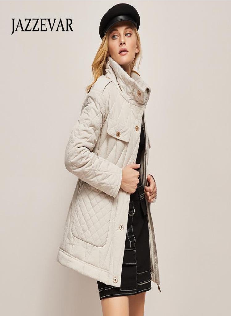 Eckek - JAZZEVAR Women's Autumn and Winter New Style Retro Fashion Lingge Medium Long Casual Down Jacket - Image 1