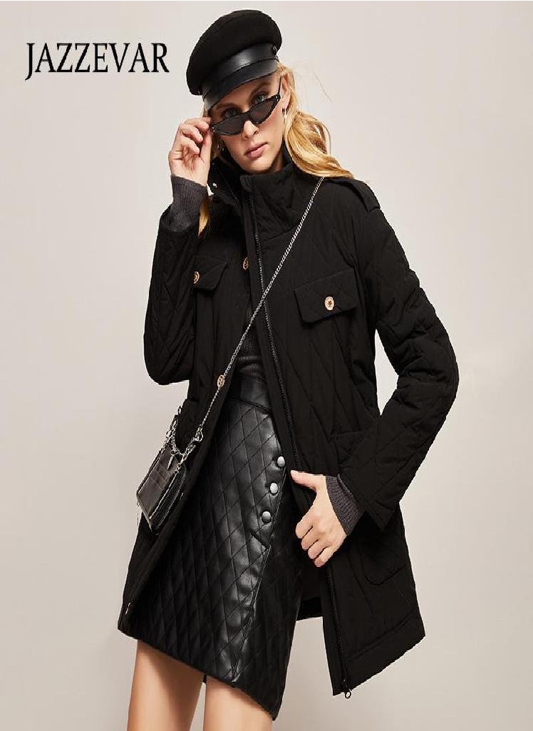 Eckek - JAZZEVAR Women's Autumn and Winter New Style Retro Fashion Lingge Medium Long Casual Down Jacket - Image 1