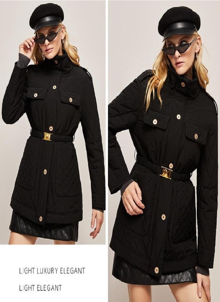 Eckek - JAZZEVAR Women's Autumn and Winter New Style Retro Fashion Lingge Medium Long Casual Down Jacket - Image 1