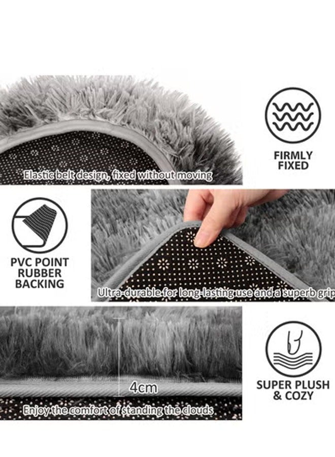 Bukela 3 Piece Bath Set, Contour Mat + Toilet Seat Cover, Super Long, Soft Microfiber, Water Absorbent Non-Slip Fast Drying Bath Mats with PVC Point Rubber Backing (Grey) - Image 3