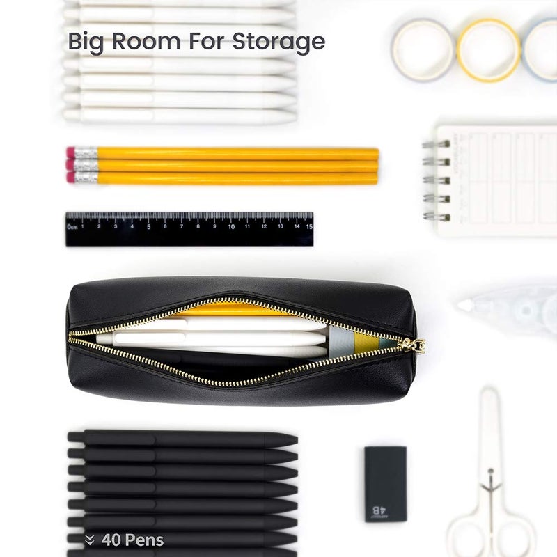 DOBMIT PU Pencil Pen Case Portable Stationery Bag Big Capacity Pencil Pouch Cosmetic Organizer Bag for Woman and Man - Black - Image 2