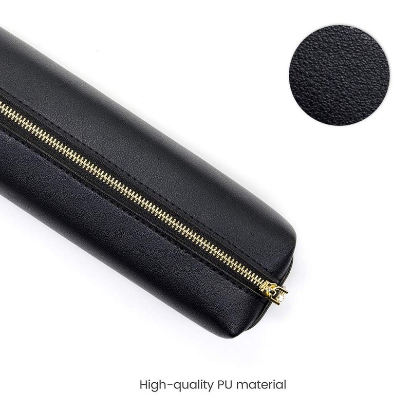 DOBMIT PU Pencil Pen Case Portable Stationery Bag Big Capacity Pencil Pouch Cosmetic Organizer Bag for Woman and Man - Black - Image 3
