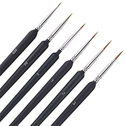 deziine deziine Nylon 6Pcs Paint Brushes Set for Fine Detailing Round Pointed Tip(Tip-000,00,0,1,2,3) (Black)  - Image 2
