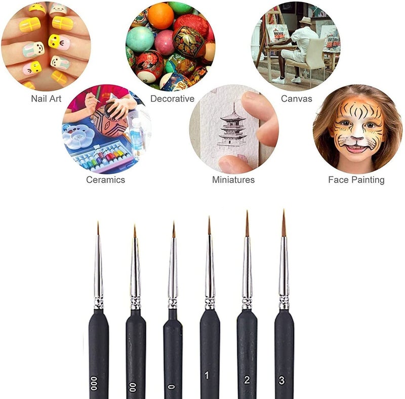 deziine deziine Nylon 6Pcs Paint Brushes Set for Fine Detailing Round Pointed Tip(Tip-000,00,0,1,2,3) (Black)  - Image 3
