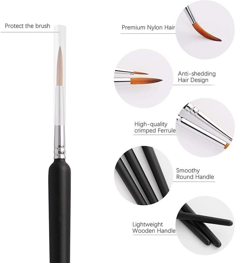 deziine deziine Nylon 6Pcs Paint Brushes Set for Fine Detailing Round Pointed Tip(Tip-000,00,0,1,2,3) (Black)  - Image 4