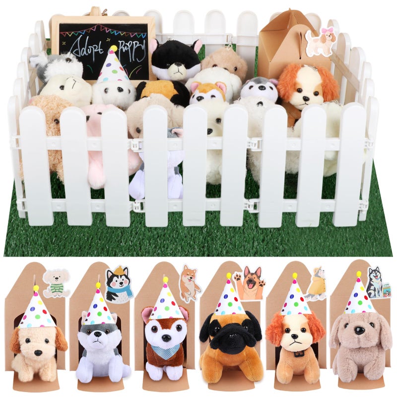 Zealor 88-PCS Adopt a Puppy Party Favor 22 Mini Plush Dog Stuffed Animal House Shaped Treat Gift Boxes with Birthday Hat for Operation Christmas Shoebox Gift Adopt a Pet Theme Birthday Party Supplies - Image 1