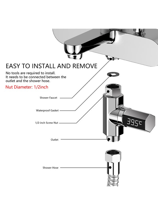 Led Display Shower Water Thermometer Silver 12.00x3.00x10.00cm - Image 2