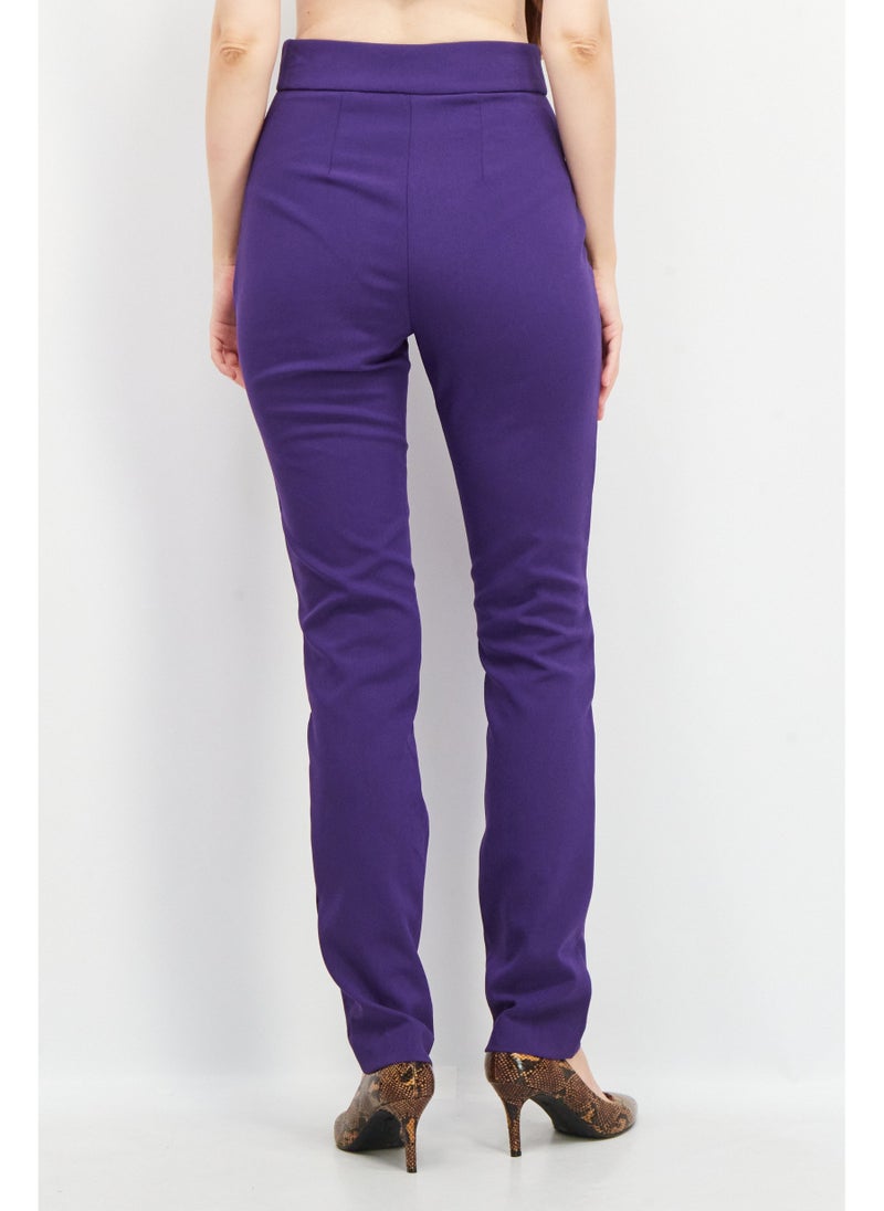 Reserved Women Regular Fit Plain Trouser Pants, Purple - Image 5