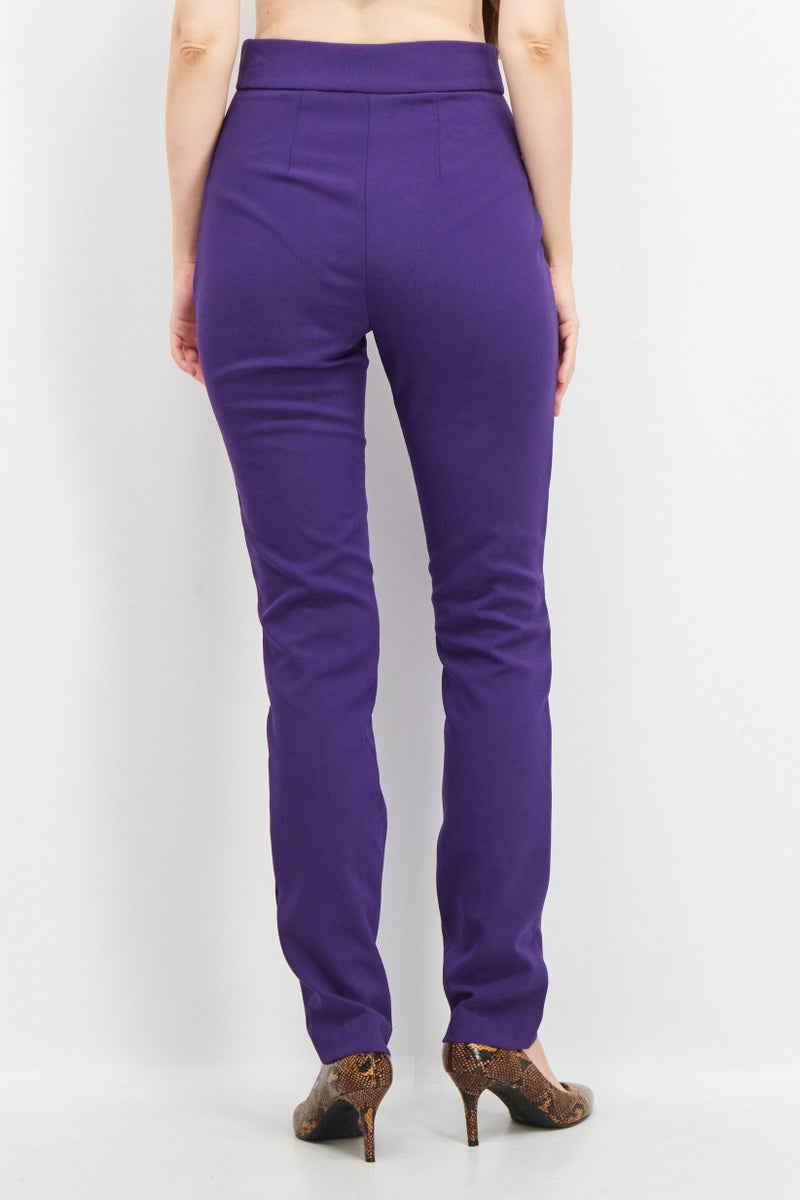Reserved Women Regular Fit Plain Trouser Pants, Purple - Image 3