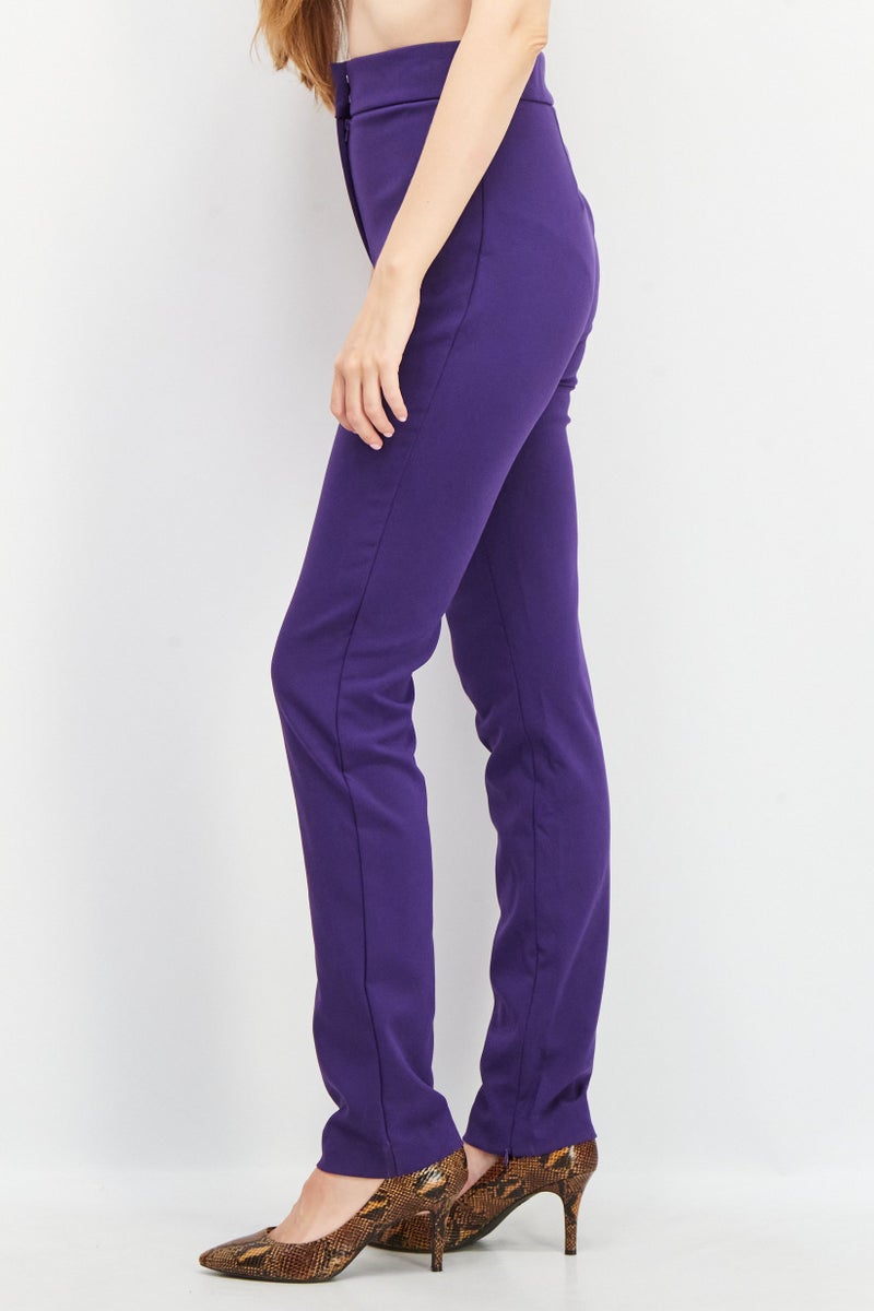 Reserved Women Regular Fit Plain Trouser Pants, Purple - Image 4