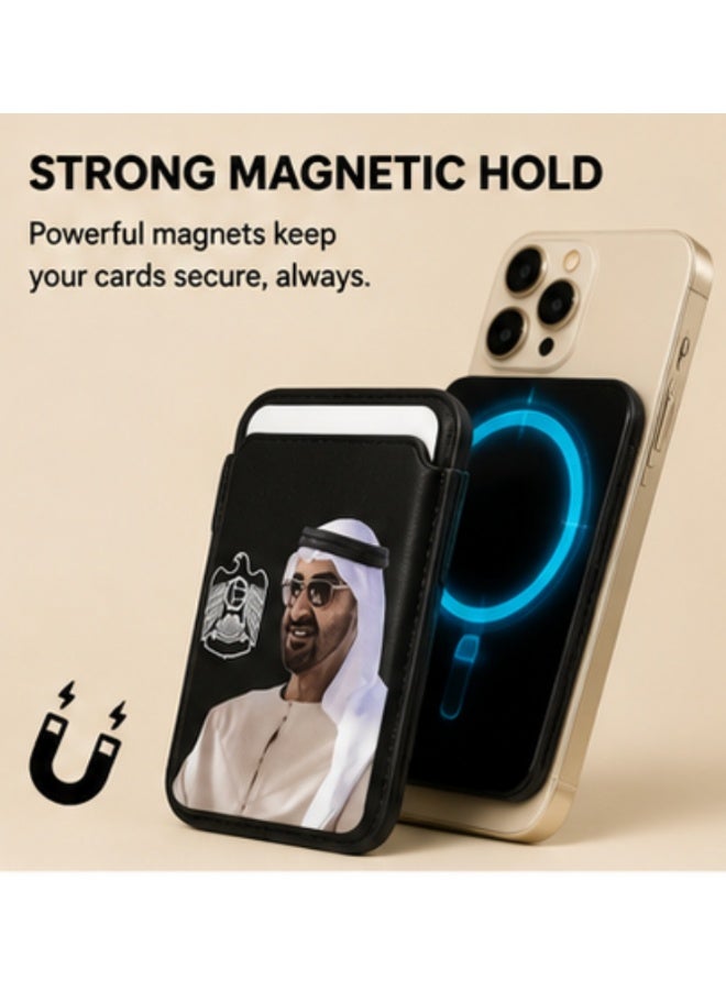 محفظة بطاقات مغناطيسية بتصميم إماراتي، حامل بطاقات للهاتف من جلد البولي يوريثان، حافظة بطاقات نحيفة تتسع لـ 3 بطاقات - Image 3