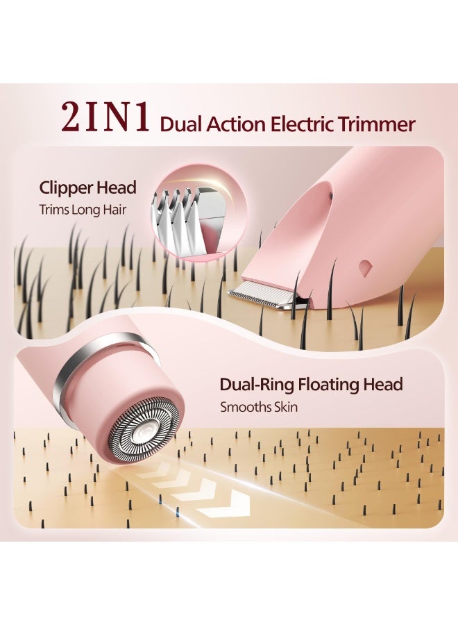 Zarra Traders 2026 NEW Bikini Trimmer & Facial Hair Remover for Women, Electric Razor,Dual Head IPX7 Waterproof Rechargeable Lady Shaver for Face, Upper Lip, Bikini Area & Body (Pink) - Image 3