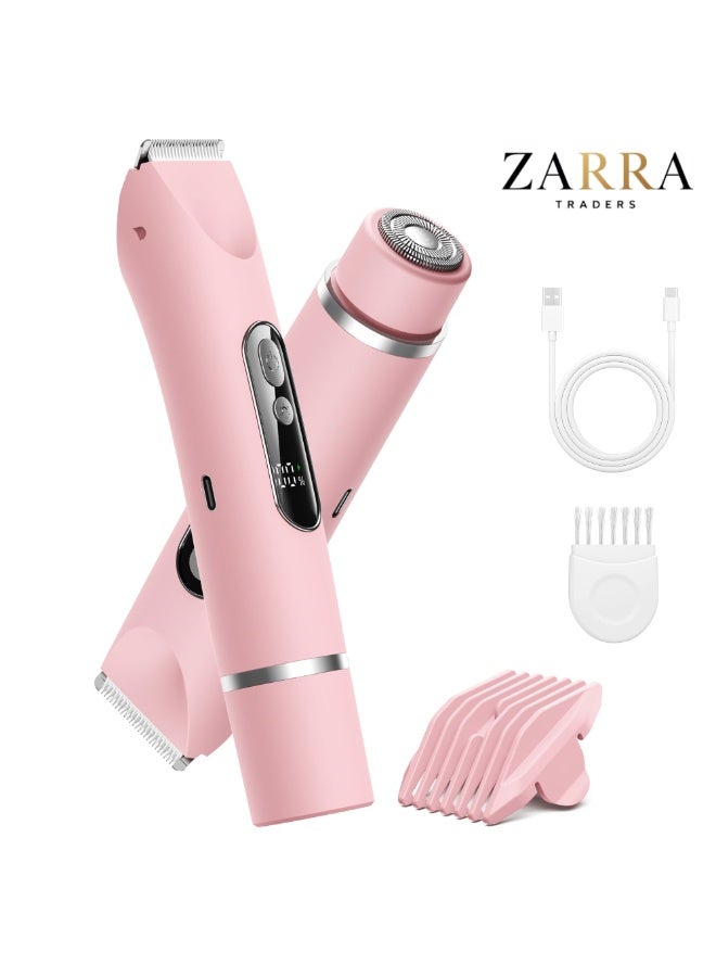 Zarra Traders 2026 NEW Bikini Trimmer & Facial Hair Remover for Women, Electric Razor,Dual Head IPX7 Waterproof Rechargeable Lady Shaver for Face, Upper Lip, Bikini Area & Body (Pink) - Image 1